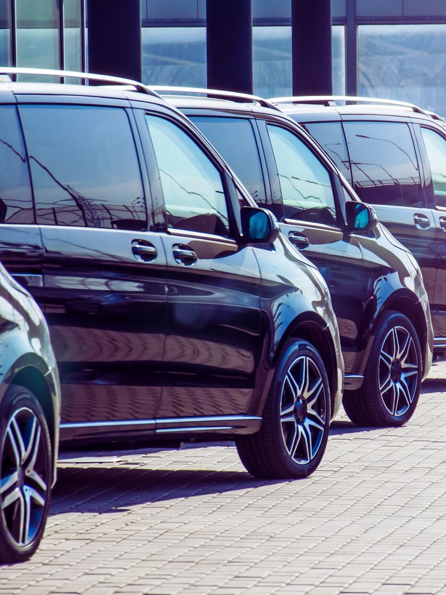 A row of dark fleet vehicles ready for service